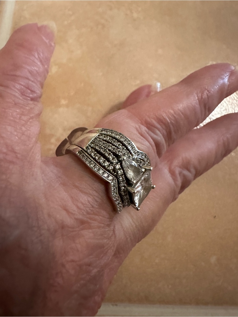 Julia Sterling Silver Brilliant Princess-Cut White Stone Silver-Bridal Ring Set - Picture 9 of 13